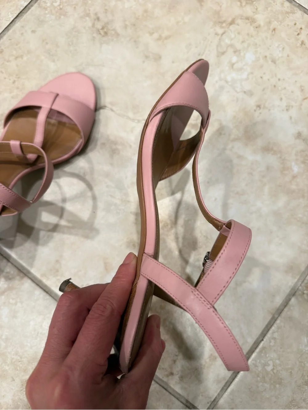 Coach Pink Leather T-Strap Mid-Heels